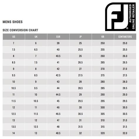 Footjoy Shoe Size Chart