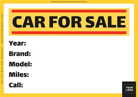 For Sale Car Templates Signs