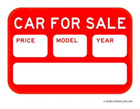 For Sale Sign For Car Printable