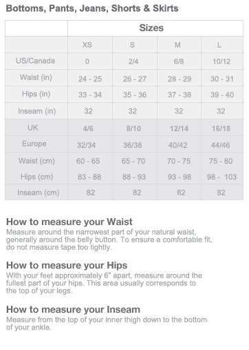 Forever 21 Pants Sizing Chart