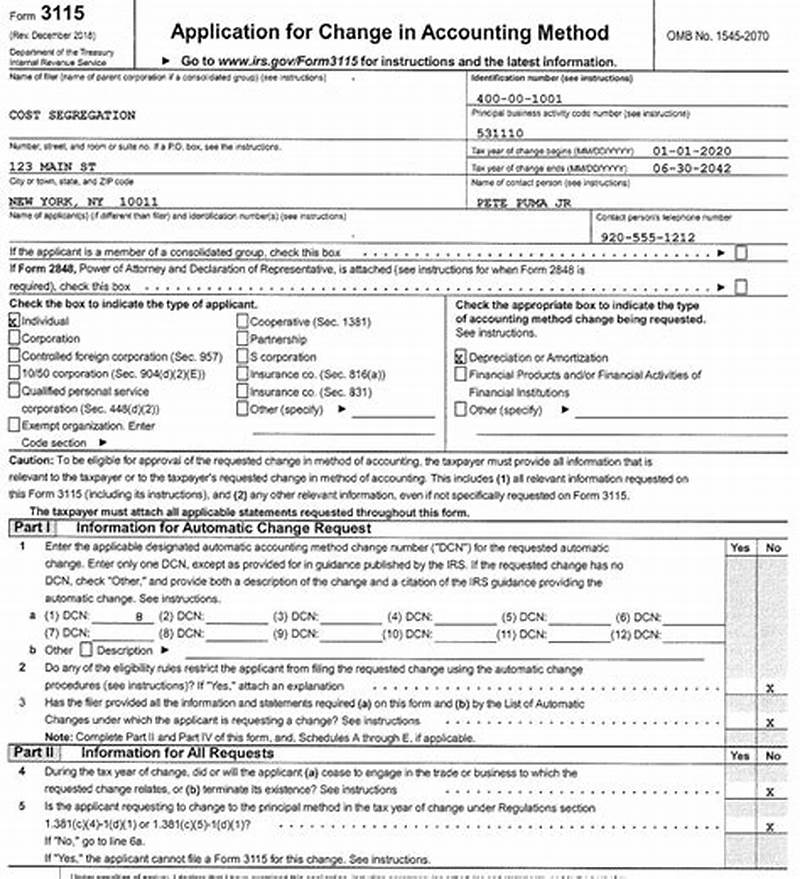 Form 3115 Cost Segregation Example