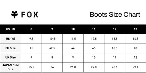 Fox Racing Size Chart