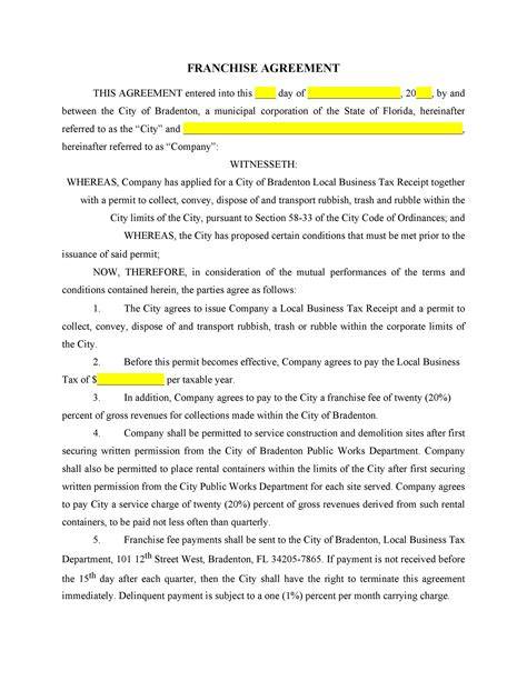 Franchise Contract Agreement Template