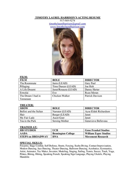 Free Acting Resume Template