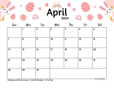 Free April Printable Calendar