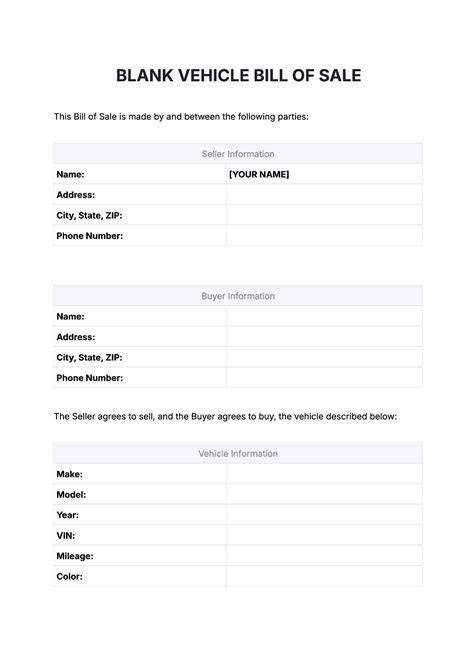 Free Auto Bill Of Sale Template