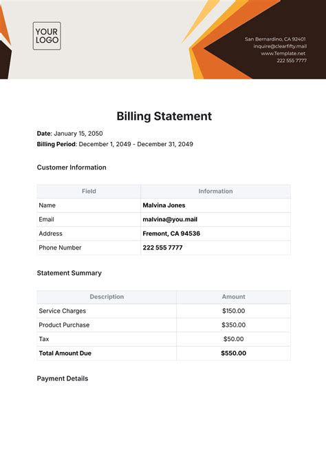 Free Billing Statement Template