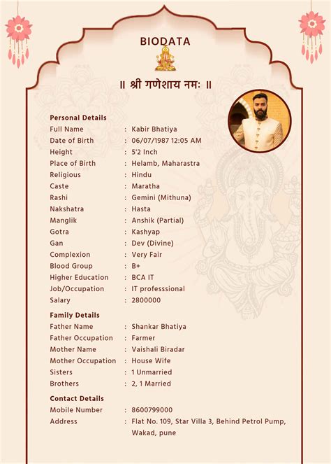 Free Biodata Templates For Marriage