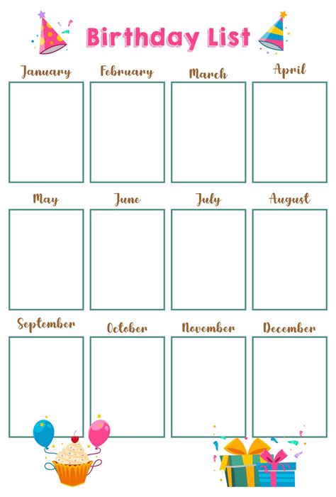 Free Birthday List Template