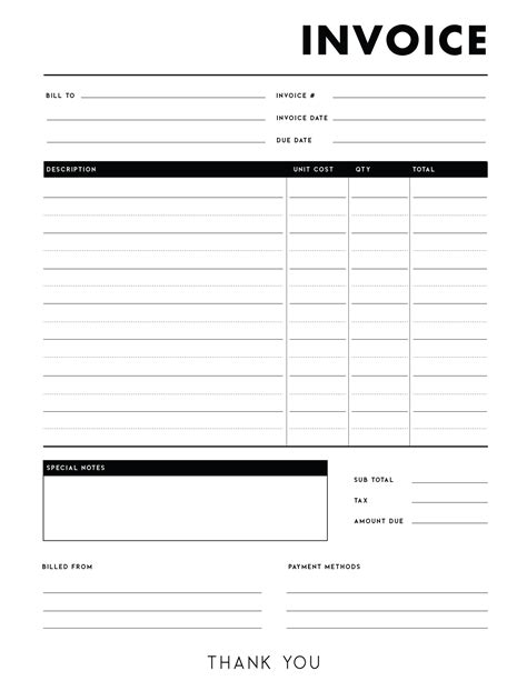 Free Blank Invoices Printable
