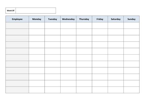 Free Blank Work Schedule Template