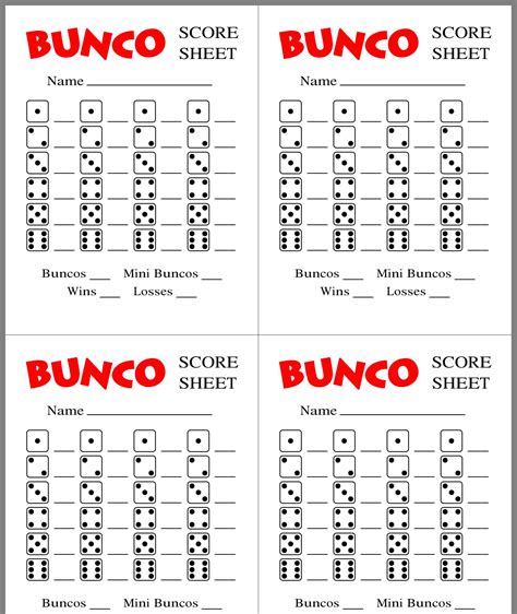 Free Bunco Score Sheets Printable