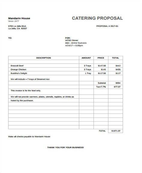 Free Catering Proposal Template Word