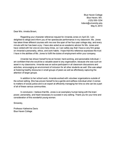 Free Character Reference Letter Template