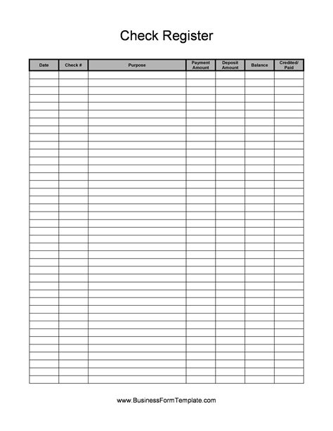 Free Check Register Template