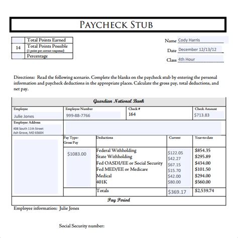 Free Check Stub Templates Download