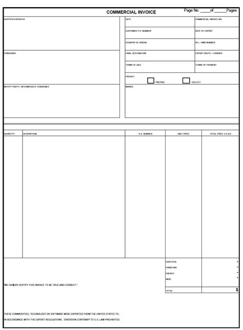 Free Commercial Invoice Template