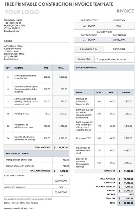 Free Construction Invoice Templates