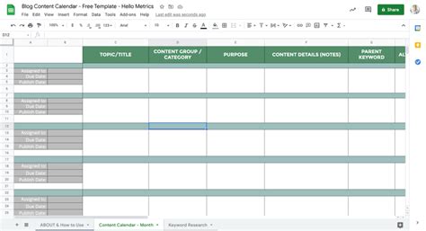 Free Content Calendar Template Google Sheets