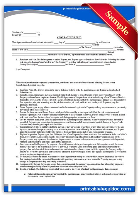 Free Contract For Deed Template
