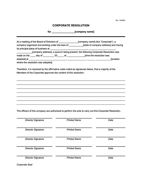 Free Corporate Resolution Template Microsoft Word