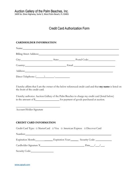 Free Credit Card Authorization Form Template