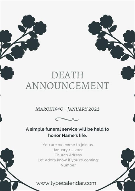 Free Death Announcement Template