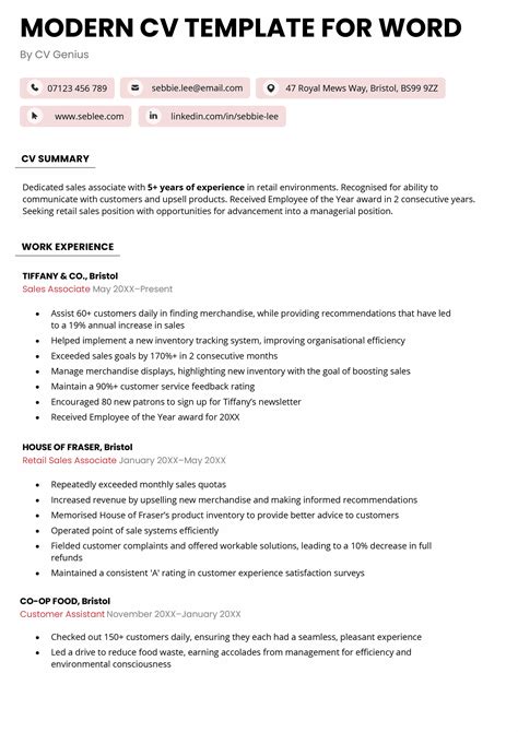Free Downloadable Cv Template Word