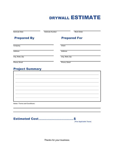 Free Drywall Estimate Template