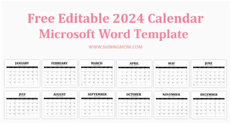 Free Editable Calendar Template