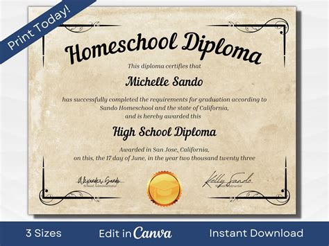 Free Editable Homeschool Diploma Template