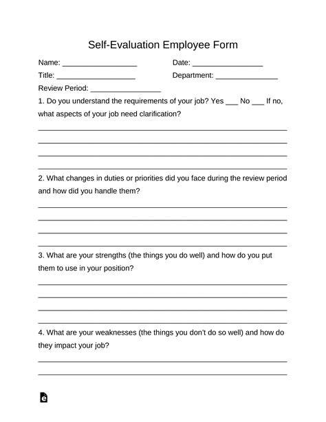 Free Employee Self Evaluation Template Forms