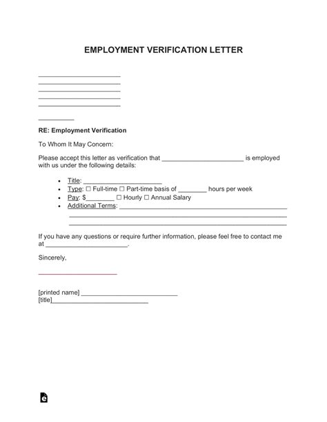 Free Employment Verification Letter Template