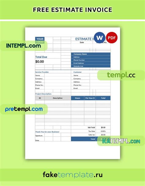 Free Estimate Invoice Template