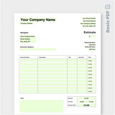 Free Estimate Template