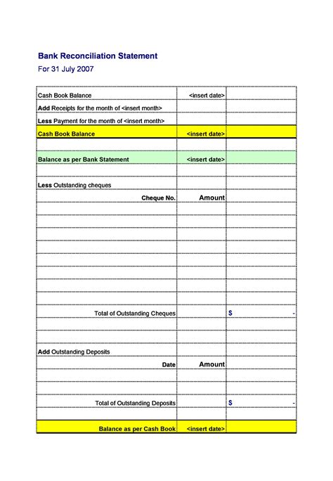 Free Excel Bank Reconciliation Template