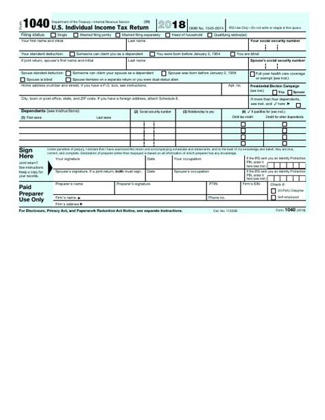 Free Fill In And Printable 1040 Form 2018