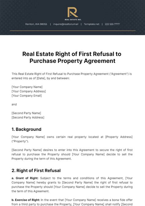 Free First Right Of Refusal Template