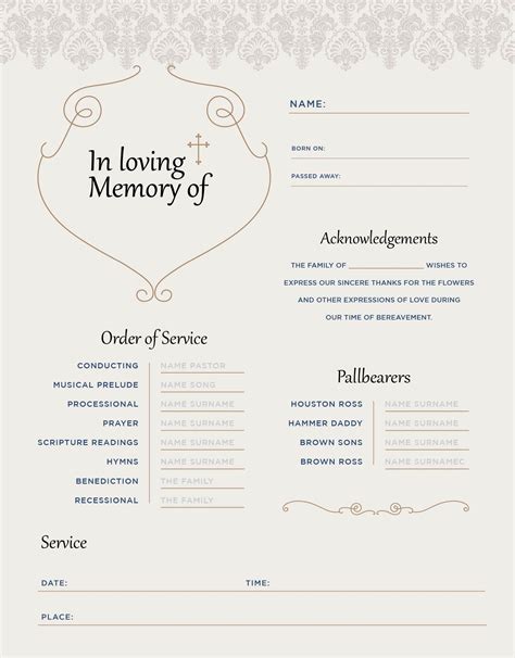 Free Funeral Arrangements Template