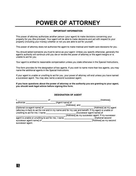 Free General Power Of Attorney Template