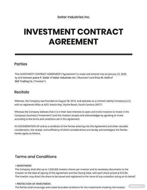 Free Investment Contract Template