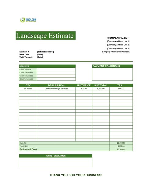 Free Landscape Estimate Template