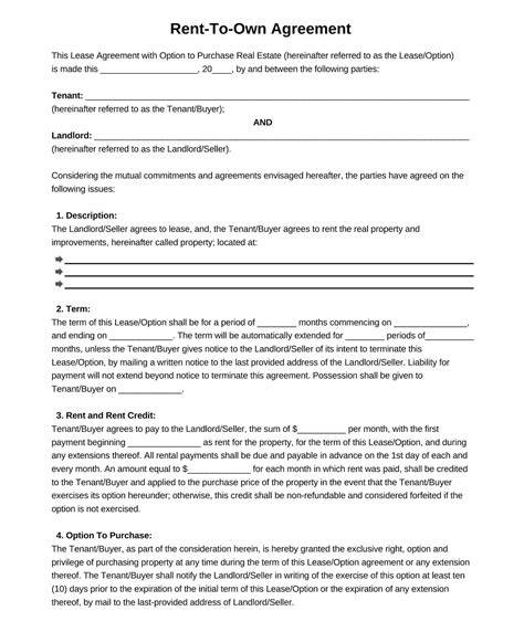 Free Lease To Own Contract Template