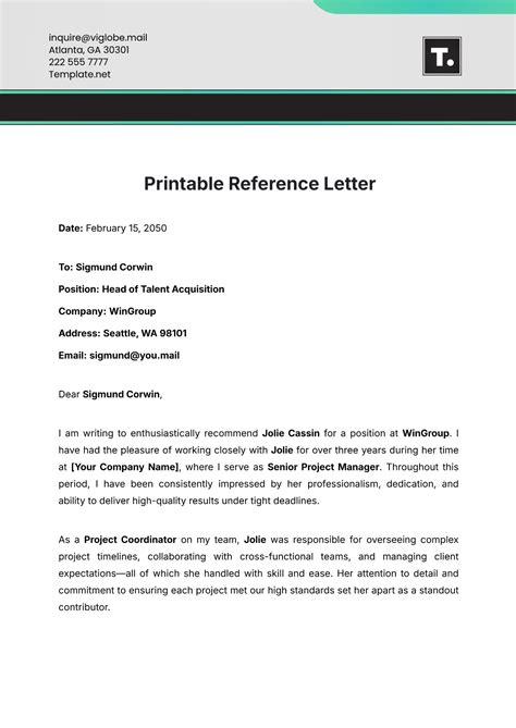 Free Letter Of Reference Template