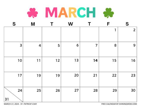 Free March Calendar Printable