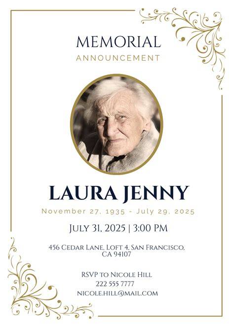Free Memorial Service Announcement Template