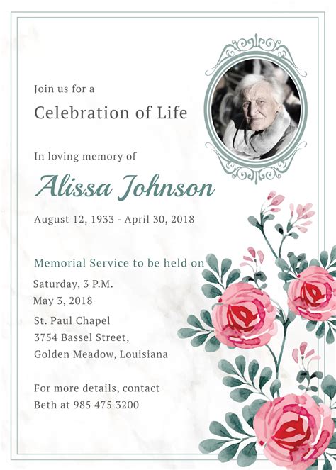 Free Memorial Service Invitation Template