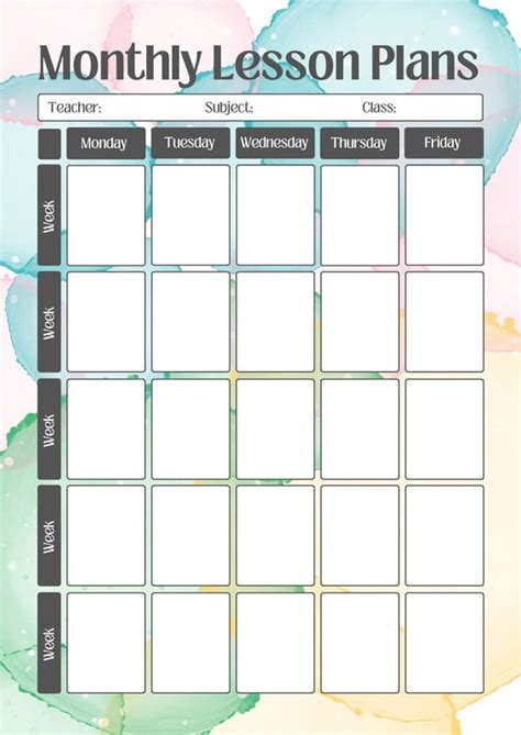 Free Monthly Lesson Plan Template