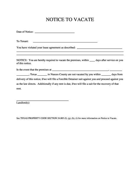 Free Notice To Vacate Template