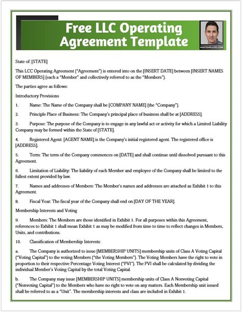 Free Operating Agreement For Llc Template